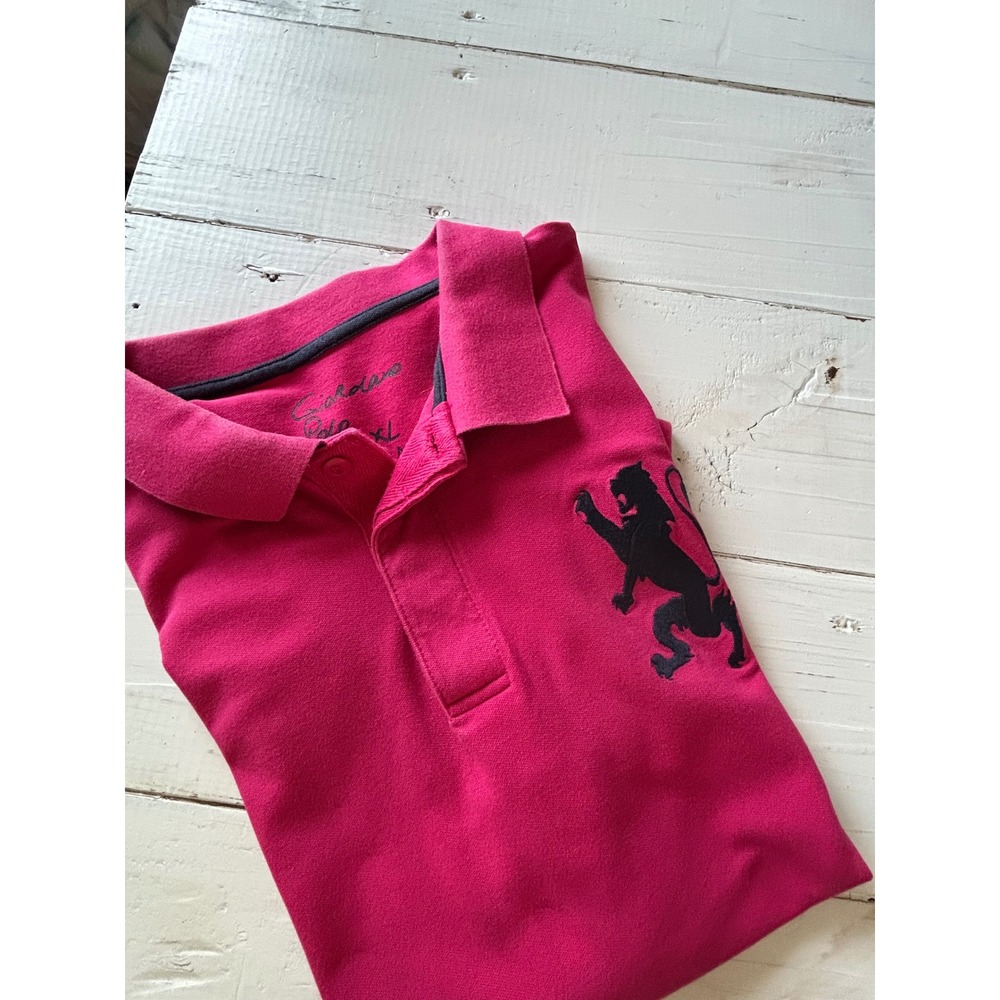 Giordano Mens Pink Polo Shirt Lion Crest Embroidered Size XL Short Sleeve Pique